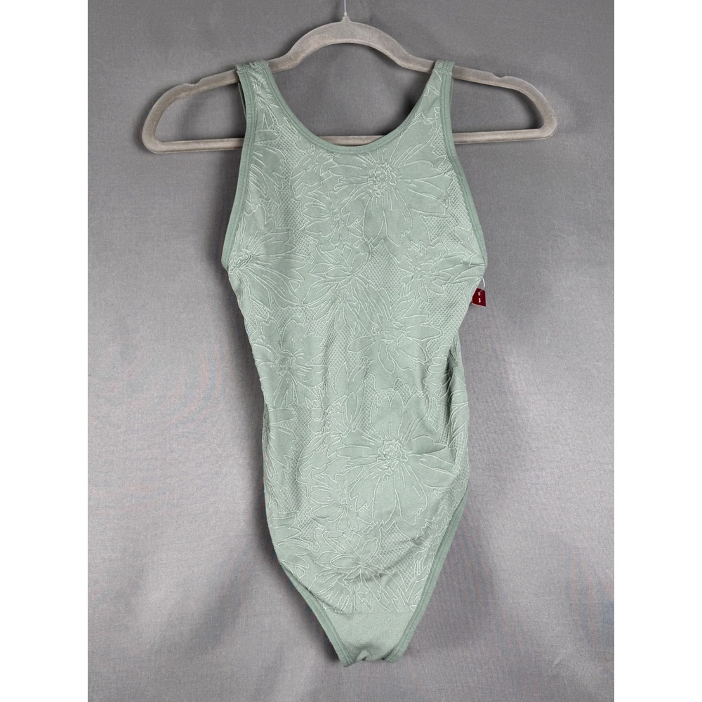 No Boundaries Bodysuit Womens S Sage Green Floral Jacquard Seamless Thong